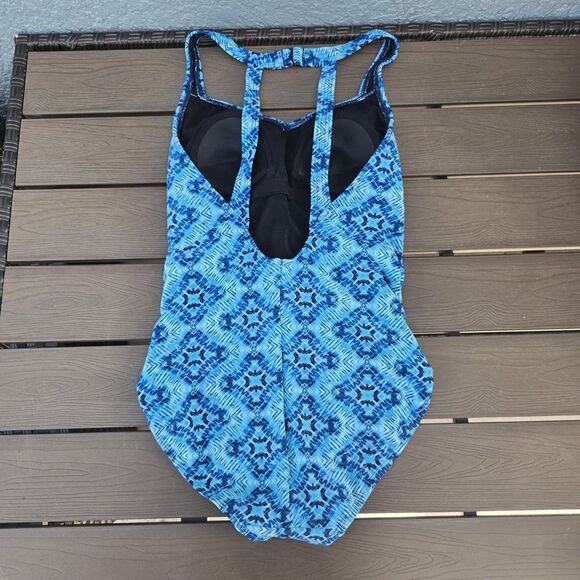 TYR Diamond Valley Halter Blue Control Fit One Piece Swimsuit SIZE 8 New Sample - Picture 2 of 2